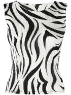 Pleats Please Issey Miyake Zebra-pattern Pleated Top - White