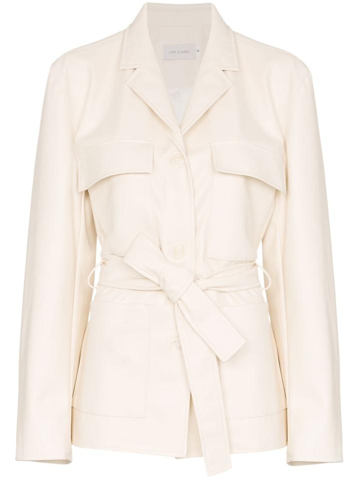 Low Classic Tie-waist Long-sleeve Jacket - White