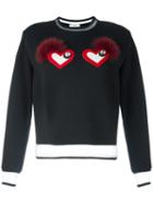 Fendi Heart Eyes Sweatshirt, Size: 38, Black, Silk/cotton/fox Fur/glass