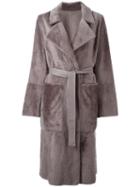 Yves Salomon Belted Mid Coat, Women's, Size: 36, Grey, Lamb Fur/lamb Skin