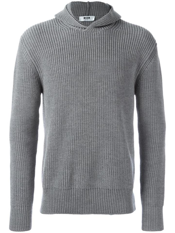Msgm Ribbed Pullover Hoodie, Men's, Size: Small, Grey, Virgin Wool
