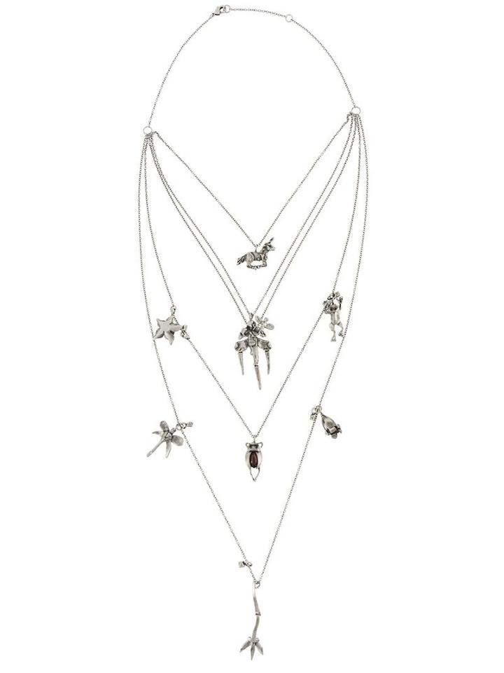 Valentino Valentino Garavani Tiered Chain Multi-charm Necklace, Women's, Metallic