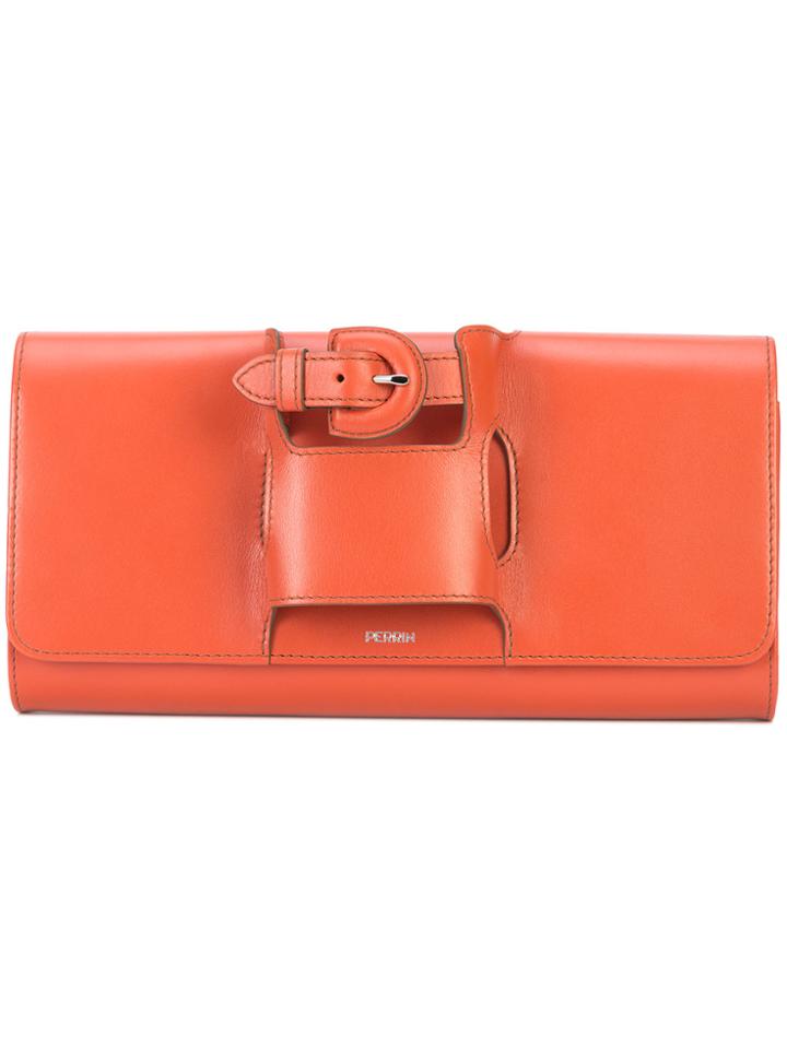 Perrin Paris Buckle Handle Clutch Bag - Yellow & Orange
