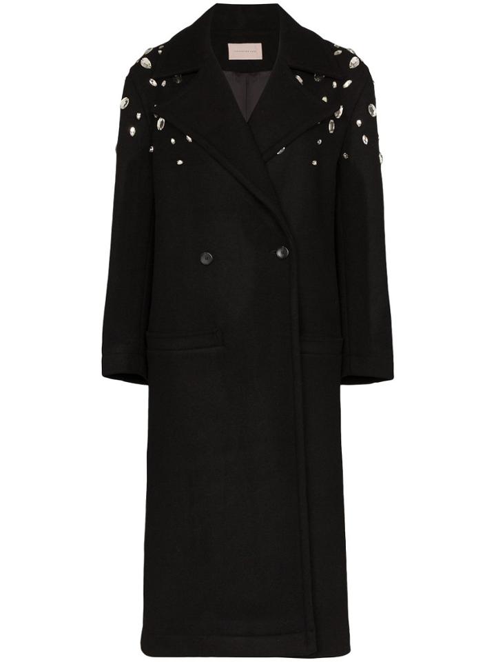 Christopher Kane Crystal Stone Embellished Wool Coat - Black