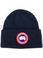 Canada Goose Logo Embroidered Beanie Hat - Blue