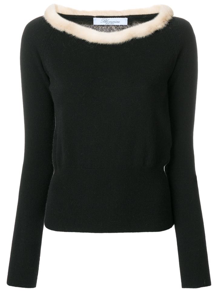 Blumarine Fur Trimmed Neck Sweater - Black