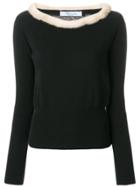 Blumarine Fur Trimmed Neck Sweater - Black