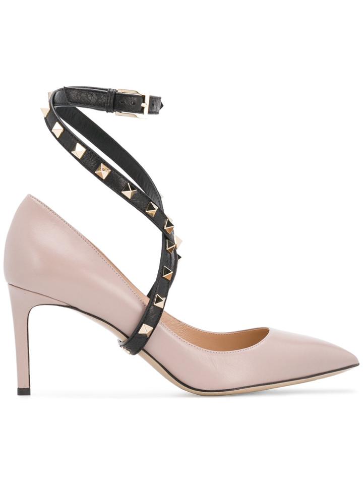 Valentino Rockstud Ankle Strap Pumps - Nude & Neutrals