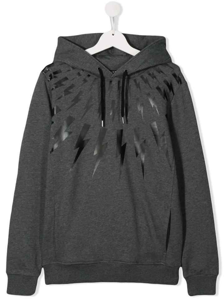 Neil Barrett Kids Teen Lightning Bolt Hoodie - Grey