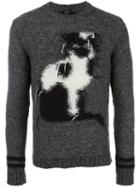 No21 Cat Motif Jumper, Men's, Size: 50, Grey, Wool/polyamide/silk