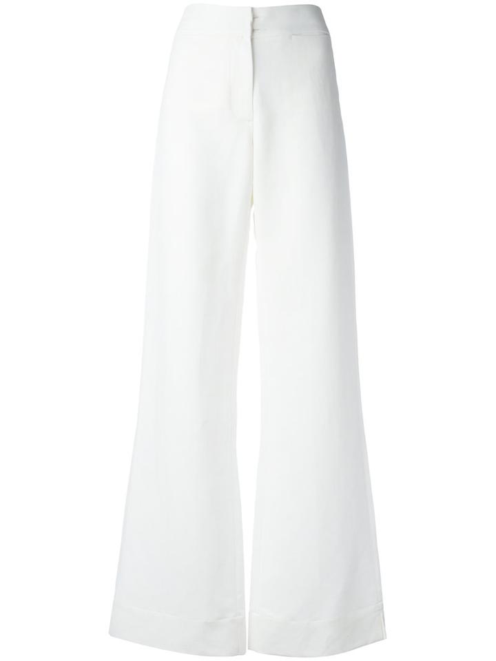 Ann Demeulemeester Flared Trousers, Women's, Size: 38, White, Linen/flax/nylon