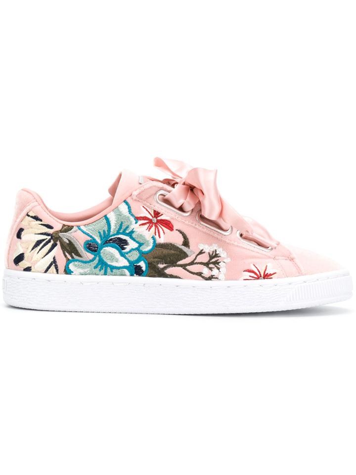 Puma Embroidered Floral Low Top Sneakers - Pink & Purple
