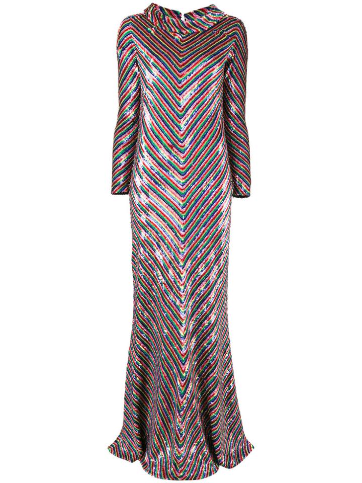 Ashish Chevron Sequined Gown - Multicolour