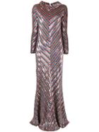 Ashish Chevron Sequined Gown - Multicolour