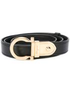 Salvatore Ferragamo Contrast Gancio Buckle Belt, Women's, Size: 95, Black, Leather/brass
