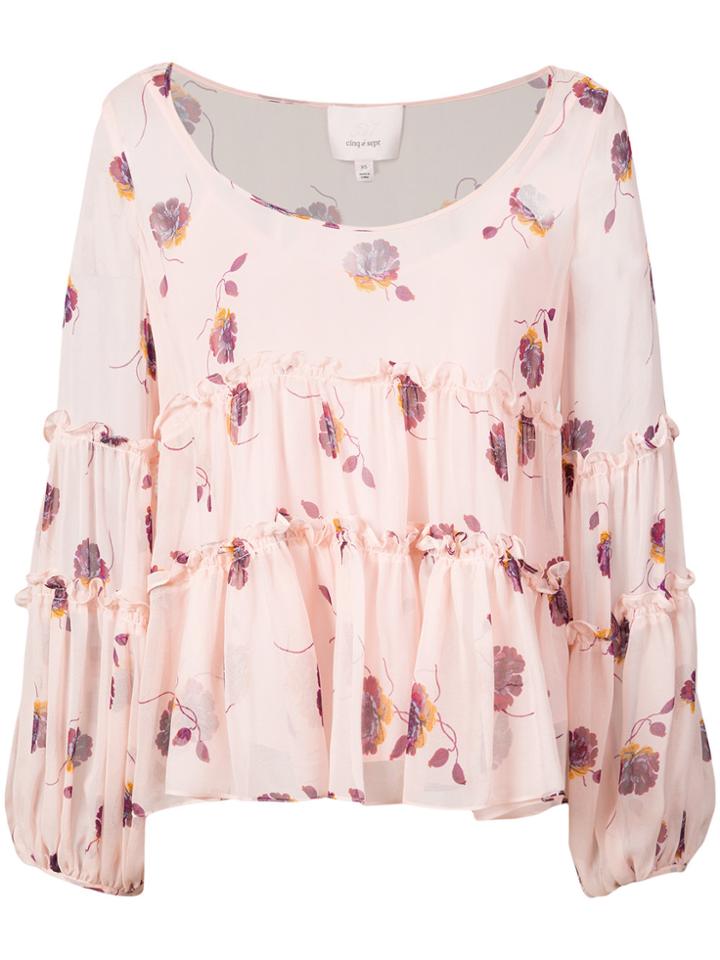 Cinq A Sept Floral Ruffle Blouse - Pink & Purple