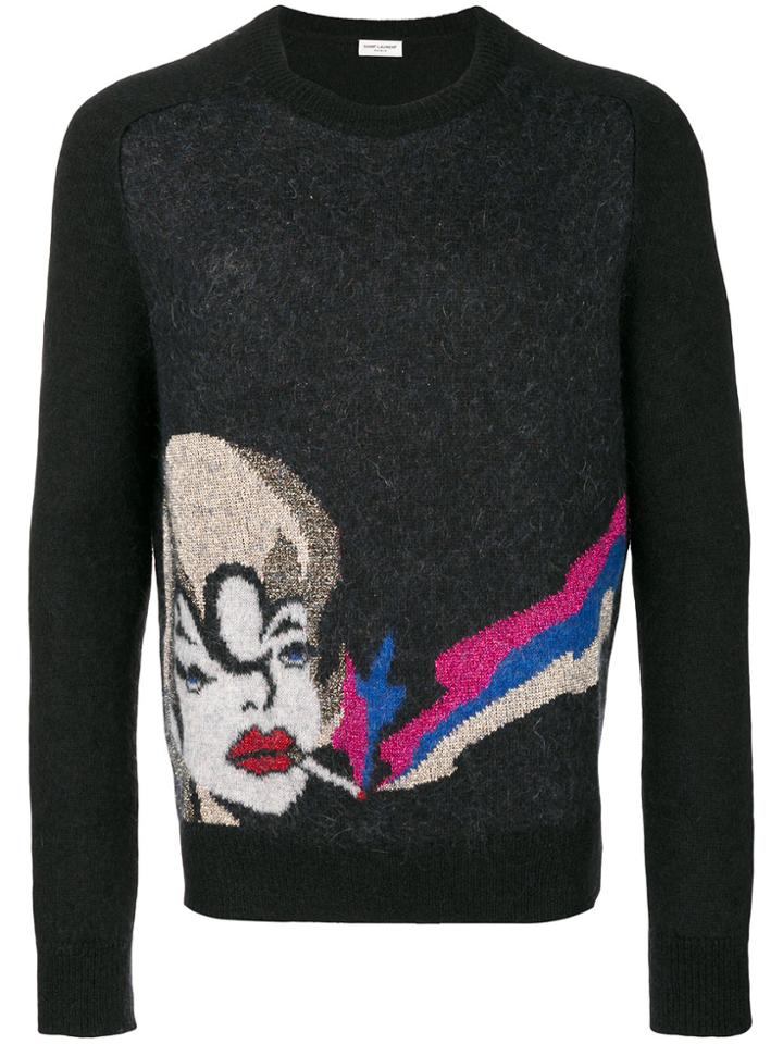 Saint Laurent Intarsia Knit Jumper - Black