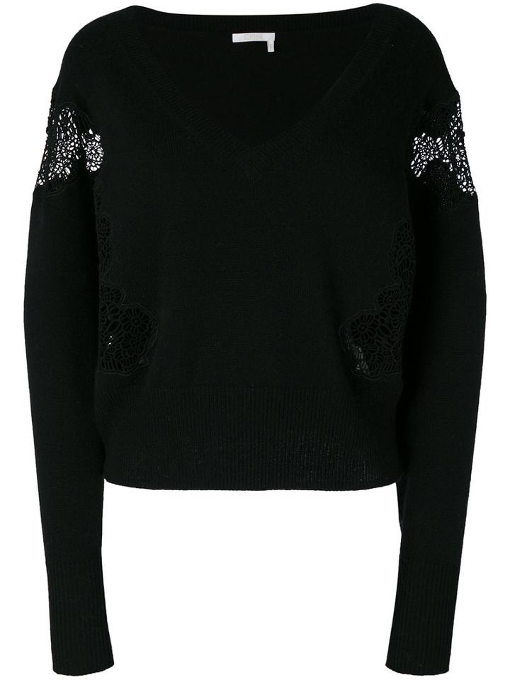 Chloé - V-neck Lace Sweater - Women - Cotton/polyamide/cashmere - Xs, Cotton/polyamide/cashmere