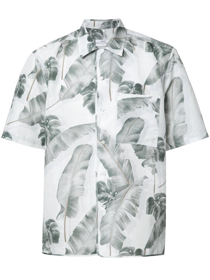 Oamc Feather Print Shortsleeved Shirt, Men's, Size: Xl, White, Linen/flax/cotton