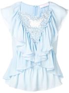 See By Chloé Ruffle Trim Lace Insert Blouse - Blue