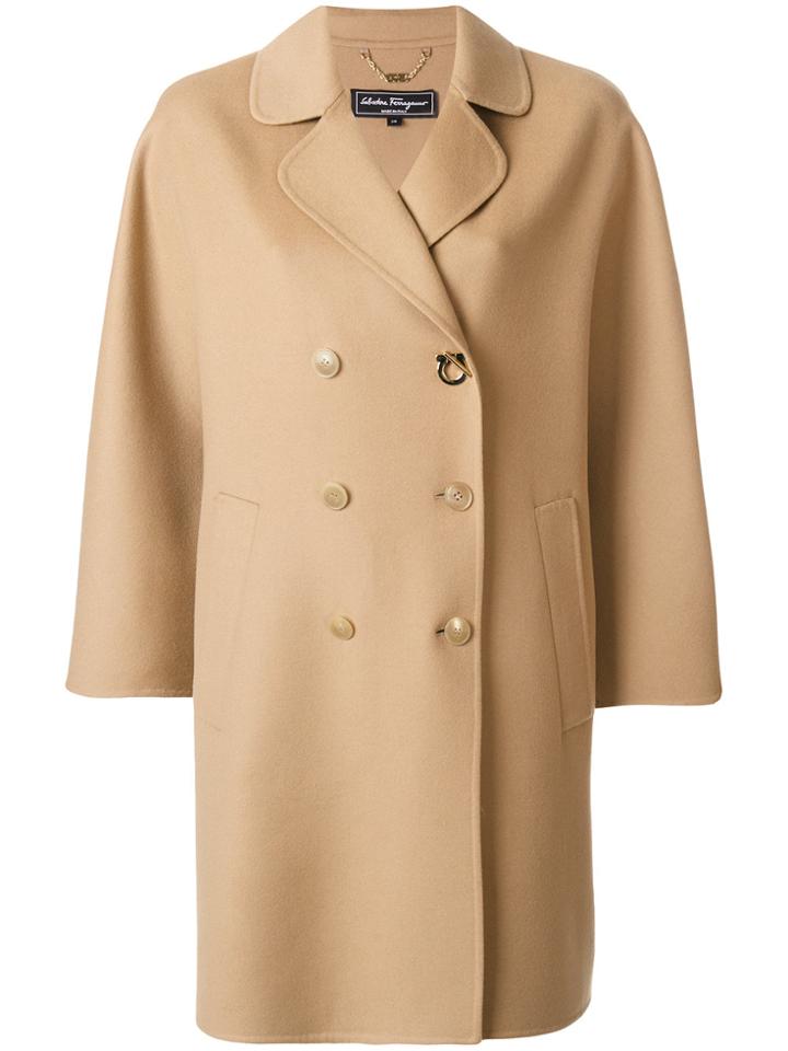 Salvatore Ferragamo Double Breasted Cape Coat - Nude & Neutrals