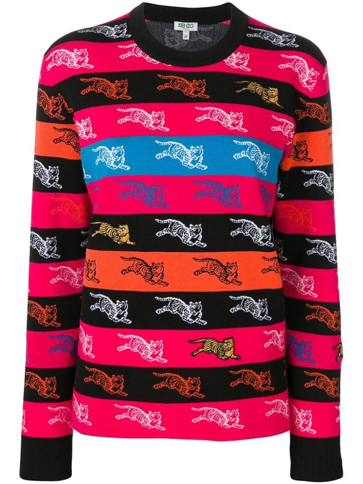 Kenzo Striped Tiger Intarsia Jumper - Red