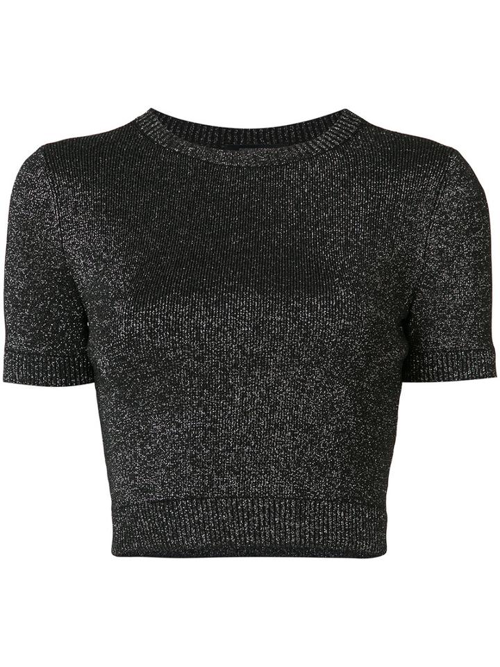 Cushnie Et Ochs - Metallic Ribbed Crop Top - Women - Polyester/rayon - L, Black, Polyester/rayon
