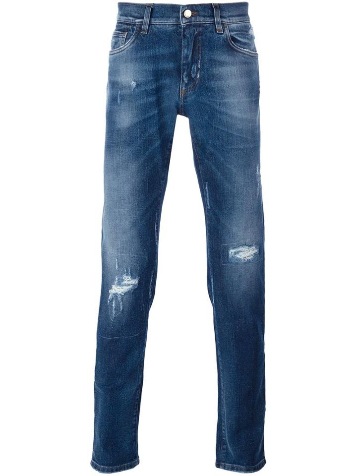 Dolce & Gabbana Distressed Jeans, Men's, Size: 46, Blue, Cotton/spandex/elastane