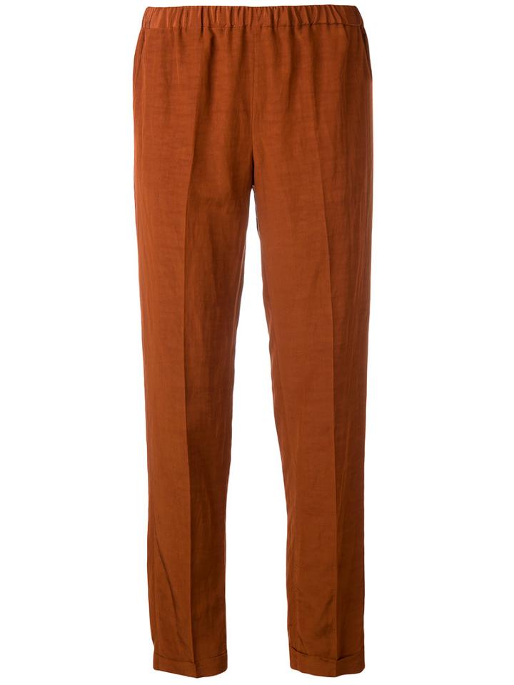 Alberto Biani - Elastic Waist Trousers - Women - Linen/flax/viscose - 44, Brown, Linen/flax/viscose