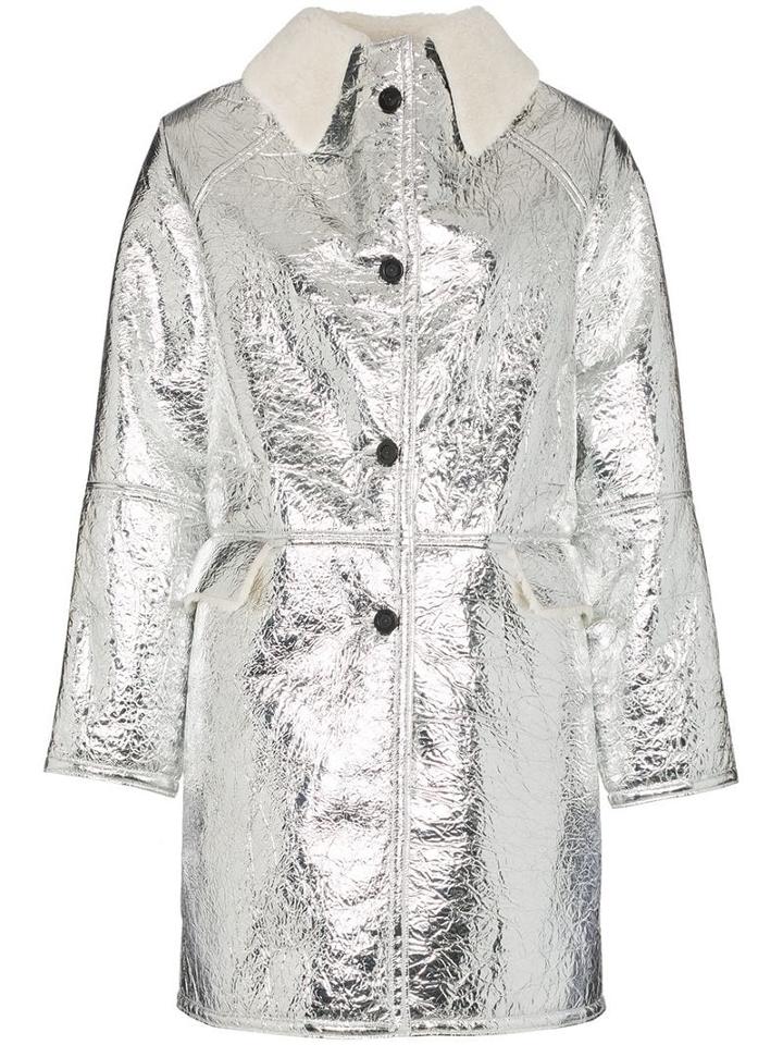 Kassl Shearling Collar Button-down Coat - Silver
