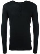 Majestic Filatures Buttoned Round Neck T-shirt, Men's, Size: Medium, Black, Cotton/cashmere
