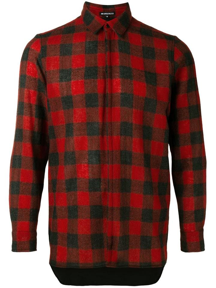 Ann Demeulemeester Classic Plaid Shirt, Men's, Size: Large, Red, Cotton/wool