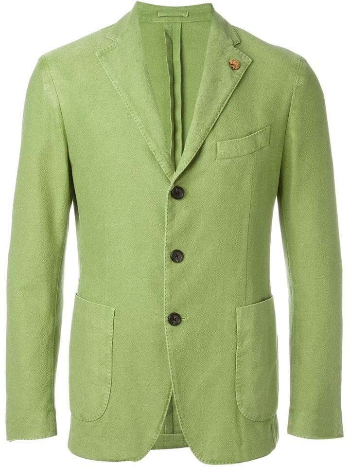 Gabriele Pasini Notched Lapel Blazer, Men's, Size: 52, Green, Cotton/polyester