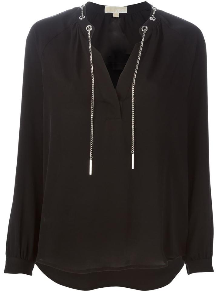 Michael Michael Kors Chain Detail Blouse, Women's, Size: Xl, Black, Silk