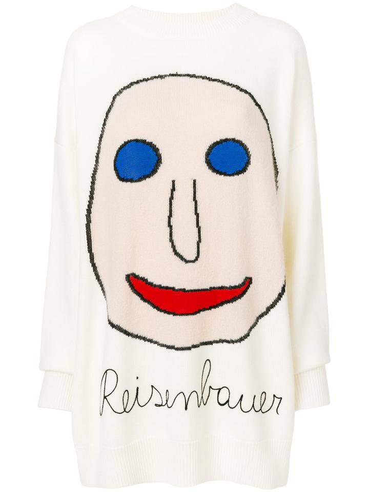 Christopher Kane - Intarsia Face Sweater - Women - Cotton/nylon/mohair/virgin Wool - S, White, Cotton/nylon/mohair/virgin Wool