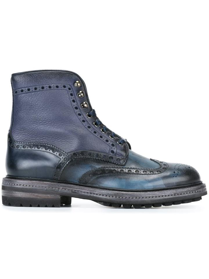 Santoni Camouflage Quarter Brogue Boots