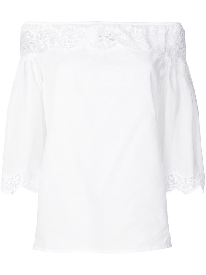 Blumarine Off-shoulder Lace Trimmed Top - White