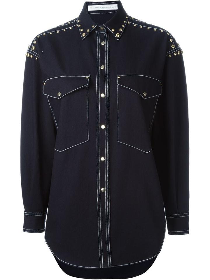 Francesco Scognamiglio Studded Denim Shirt, Women's, Size: 38, Blue, Cotton