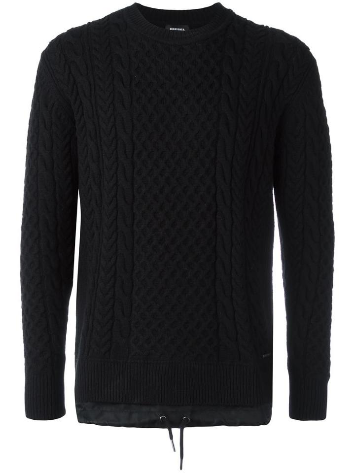 Diesel Drawstring Cable Knit Jumper, Men's, Size: Medium, Black, Nylon/wool