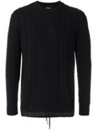Diesel Drawstring Cable Knit Jumper, Men's, Size: Medium, Black, Nylon/wool