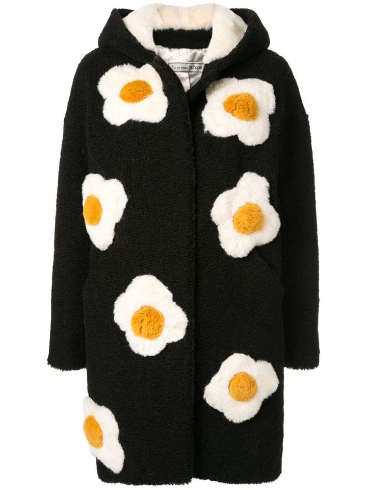 Tu Es Mon Trésor Floral Embroidered Coat - Black