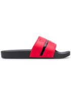 Versace Jeans Striped Logo Embossed Slides - Red