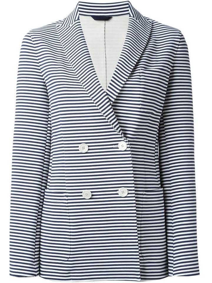 Fay Double Breasted Striped Jacket, Women's, Size: 42, Blue, Cotton/spandex/elastane/polyamide/spandex/elastane