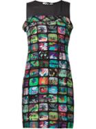 Jeremy Scott Tv Screen Print Sheath Dress, Women's, Size: 44, Black, Polyester/rayon