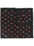 Saint Laurent - Red Heart, Lightning Bolt And Flame Print Scarf - Women - Wool - One Size, Black, Wool