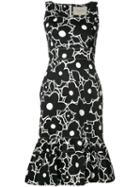 Carolina Herrera Floral Trumpet Dress, Women's, Size: 14, Black, Polyester/acetate/cotton/spandex/elastane
