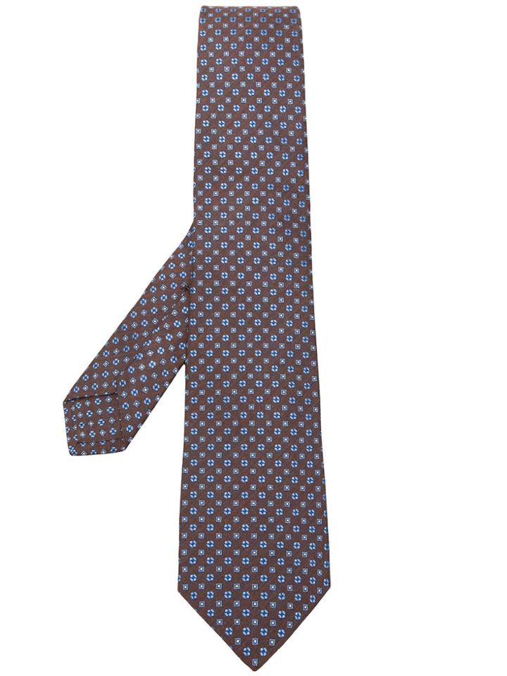 Kiton Pattern Embroidered Tie - Brown