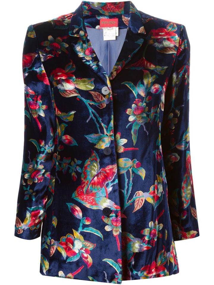 Kenzo Vintage Velvet Floral Print Blazer