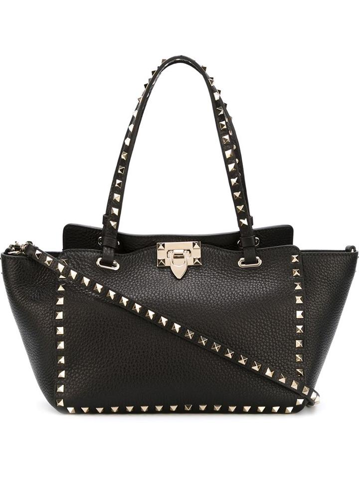 Valentino 'rockstud' Trapeze Tote, Women's, Black, Calf Leather