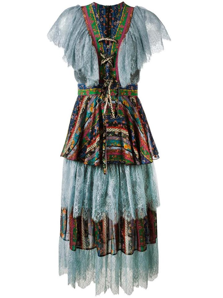 Philosophy Di Lorenzo Serafini Multi Print Pleated Dress, Women's, Size: 42, Blue, Silk/polyamide/polyester